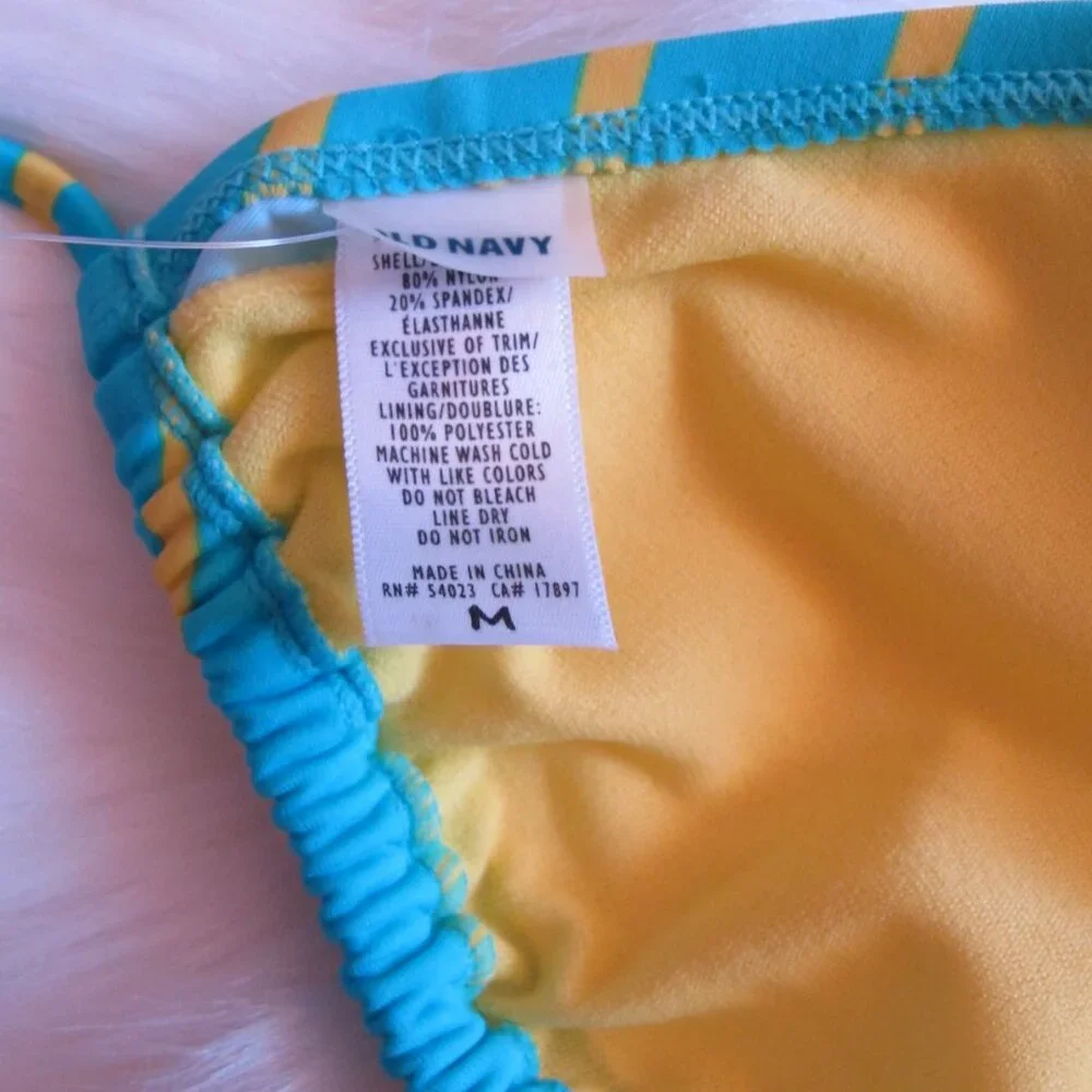 Blue and Yellow Striped String Bikini - Picture 3 of 5